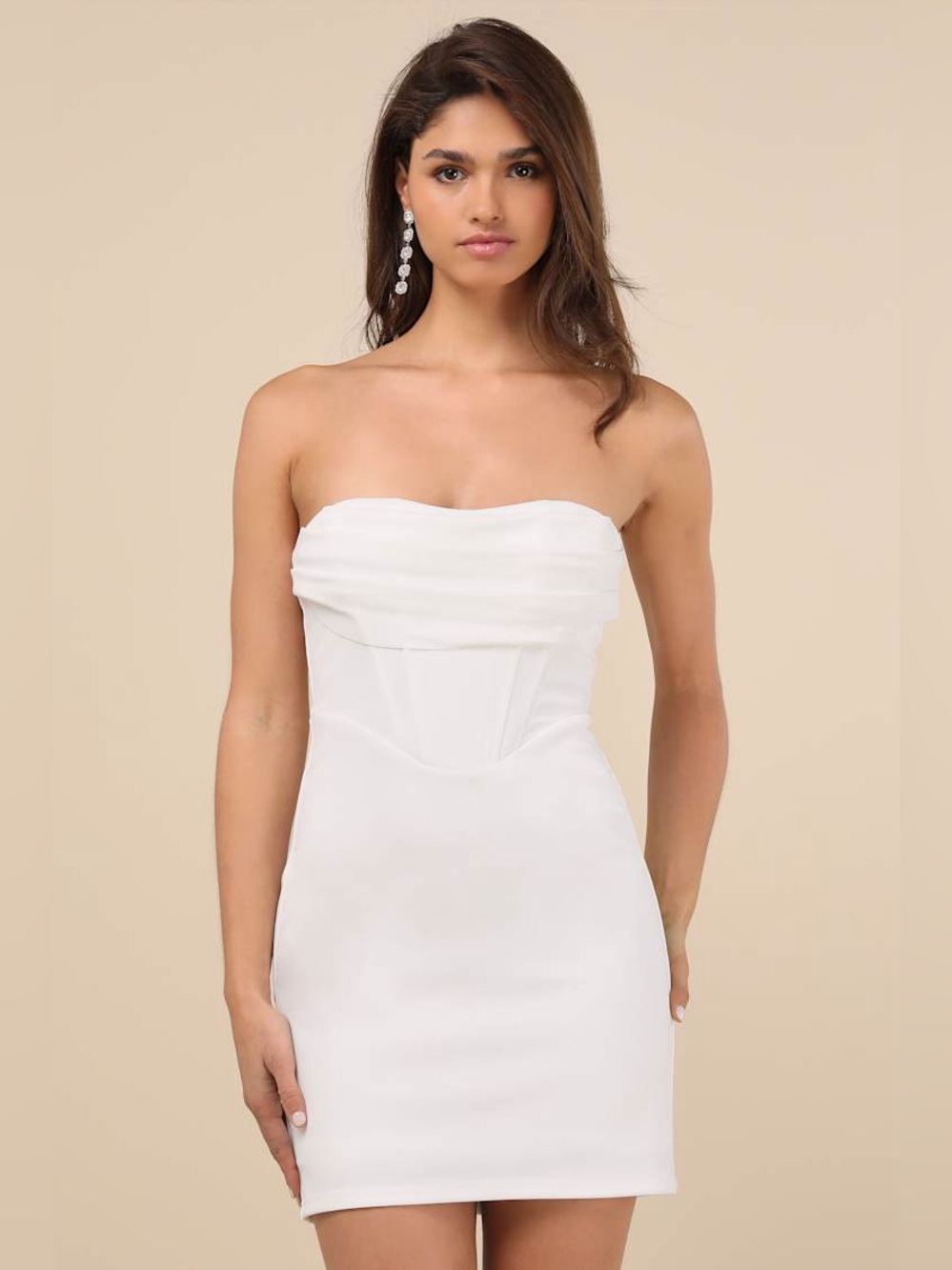 NEW Lulu's Dramatic Intent Strapless White Bodycon Corset Mini Dress